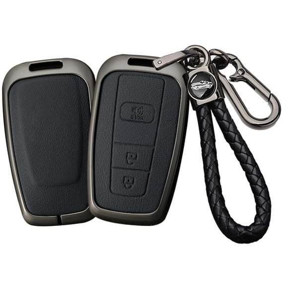3 Button Key Fob Cover Compatible with Toyota 4Runner 2016-2024 RAV4 Camry Prius Prado Key Leather & Alloy Key Cover Accessories with Keychians