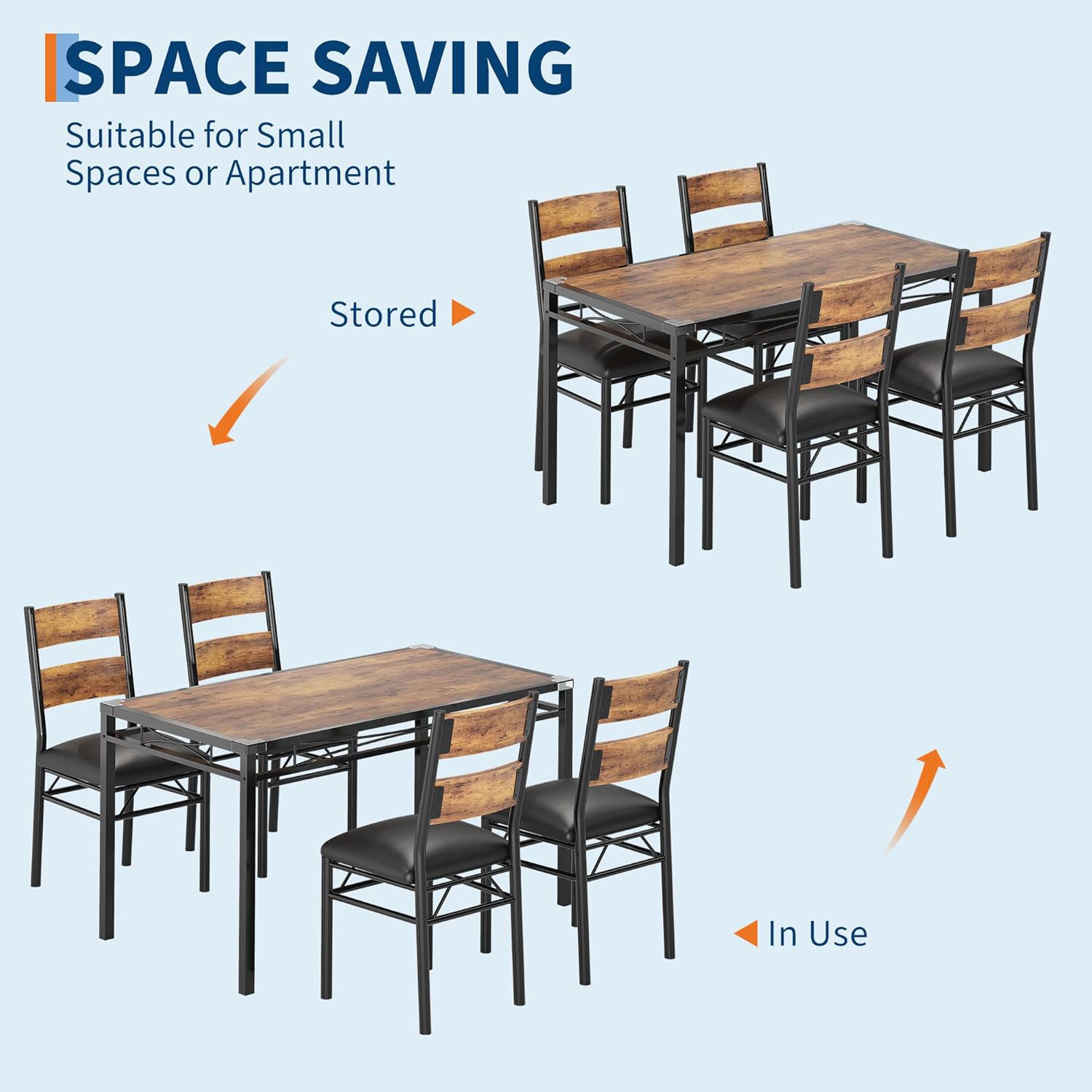 Studyset Dining Table Set for 4, Wood Kitchen Table with 4 Upholstered Chairs, Kitchen Table Chairs Set of 4 w/Collision Angle for Small Space, Dining Room, Apartment, Rustic Brown