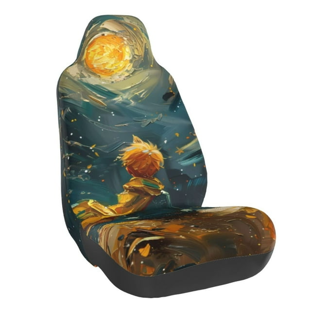 Wukai Whimsical Starry Night Scene Full Set Car Seat Covers with Soft Padding Universal Auto Front Seats Protector and Cushion Mat