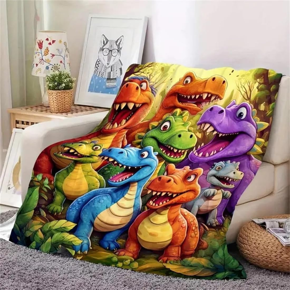 2026 New Cute Smiling Dinosaurs HD Digital Print Flannel, Ultra-Soft Flannel Dino Throw Blanket for Kids & Boys & Girls, Fleece Dinosaur Blanket, Contemporary Animal Theme All-Season (51×59 inch)