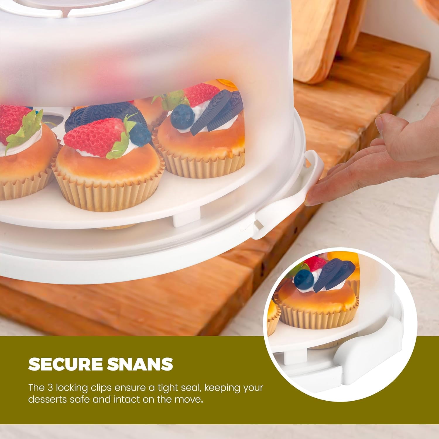 TEXIJUSO White Cake Containers with Lids Round Plastic Cupcake Holders 4-in-1 Multipurpose Cake Carrier Holder for 11 Inch Cake Pies Cupcake Eggs Fruit or Snack Transport