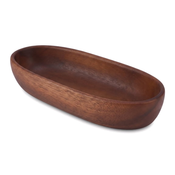 Acacia Wood Salad Bowl, Boat Shaped Wooden Serving Bowl for Salad Fruit 9.8"X3.3"