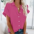 thumbnail image 2 of Pompotops Fashion Woman Causal Button Solid Blouse Short Sleeve T-Shirt Summer Tops, 2 of 5