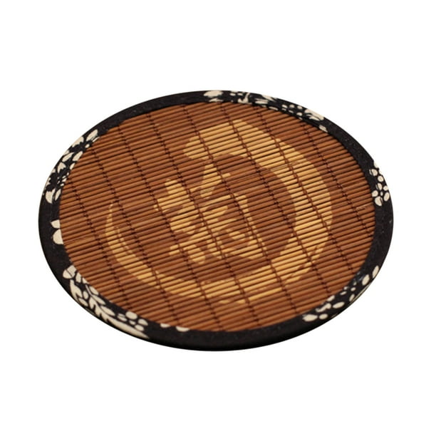 Posavasos redondo vintage de bambú para tetera, taza, platillo y bandeja para cocina 4