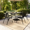 thumbnail image 4 of Flash Furniture 7 Piece Outdoor Patio Dining Set - 55" Tempered Glass Patio Table with Umbrella Hole, 6 Black Metal Aluminum Slat Stack Chairs, 4 of 14