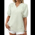 thumbnail image 3 of Blusa de Rayas con Mangas Abullonadas para Mujer, Cuello en V, Corte Holgado, Informal, para Verano, para el Trabajo, Camisa A Rayas Verde XXL, 3 of 8