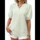 thumbnail image 3 of Blusa de Rayas con Mangas Abullonadas para Mujer, Cuello en V, Corte Holgado, Informal, para Verano, para el Trabajo, Camisa A Rayas Verde XXL, 3 of 8