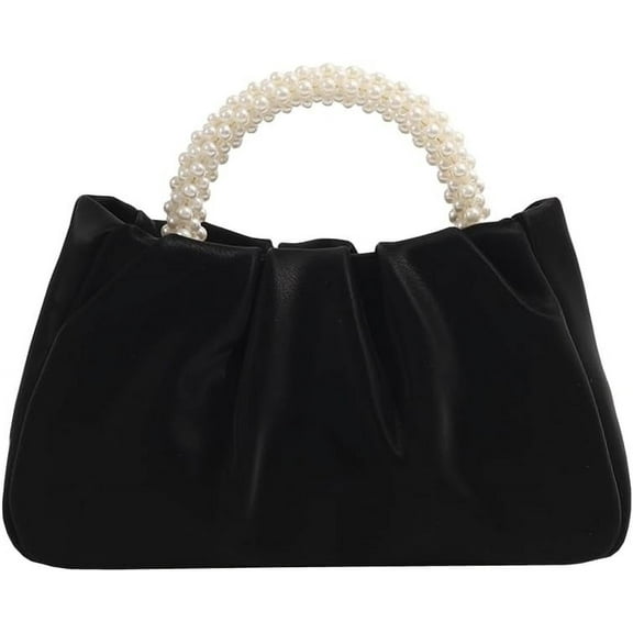 Kwuty Evening Purse Women Small Pearl Handbags Soft Leather Ruched Bag Wedding Bridal Clutch Party Prom Crossbody Purses