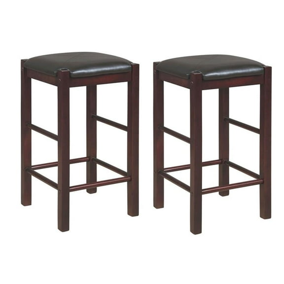 Linon Tifton Set of 2 25" Backless Wood Faux Leather Counter Stools in Espresso