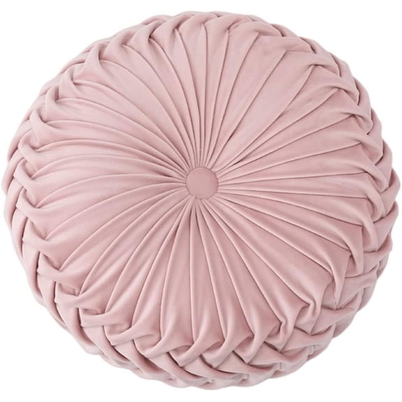 Round Throw Pillow Velvet Pleated 3D Pumpkin Round Pillow Boho Floor Cushion Couch for Bed Chair Home Car Sofa Decorations, 15 x 15 Inches