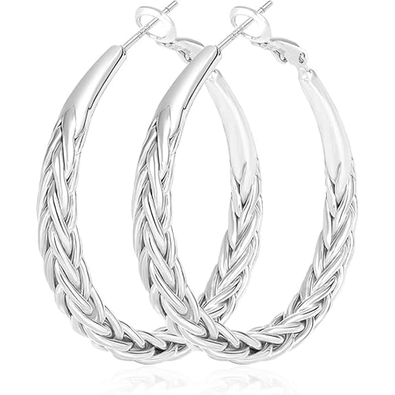 Silver Hoop Earrings for Women Trendy Hypoallergenic 925 Sterling Silver Post Hoop Earrings Thick Twisted Large Silver Hoop Earrings 30/40/50MM