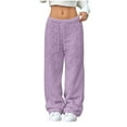 thumbnail image 2 of Womens Fluffy Pajama Pants Fuzzy Fleece Flannel Cozy Drawstring Lounge Pant Winter Warm Pj Bottoms Light Purple XL, 2 of 7