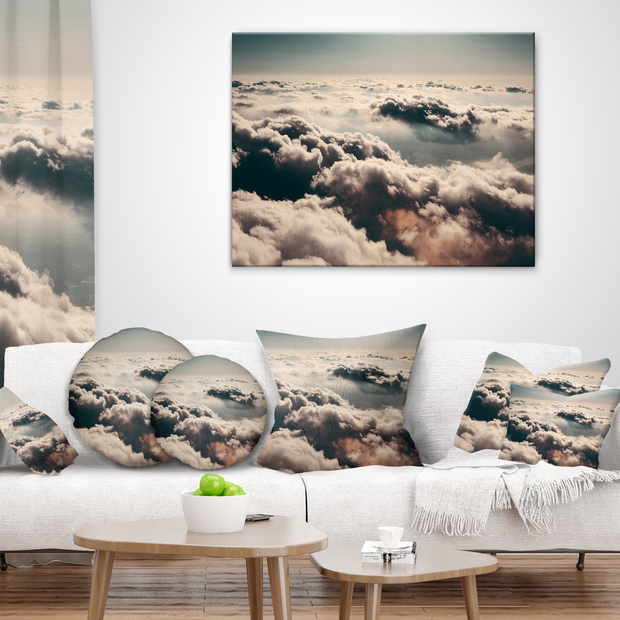 Designart Sky above Dark Heavy Clouds - Contemporary Landscape Printed Throw Pillow - 16x16