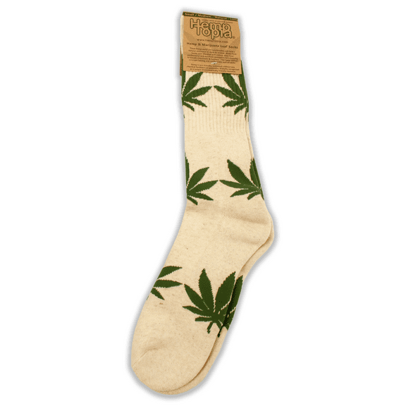 Hemptopia Hemp Leaf Pattern Sock S/M Natural