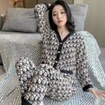 thumbnail image 1 of Primavera otoño ropa de dormir de mujer estilo coreano cárdigan abierto con cuello en V pantalones largos de manga larga conjunto de dos piezas ropa para el hogar se puede usar, 1 of 5