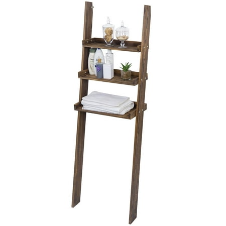 

MyGift Wood Over-The-Toilet Leaning Bathroom Ladder Shelf Dark Brown 3-Tier