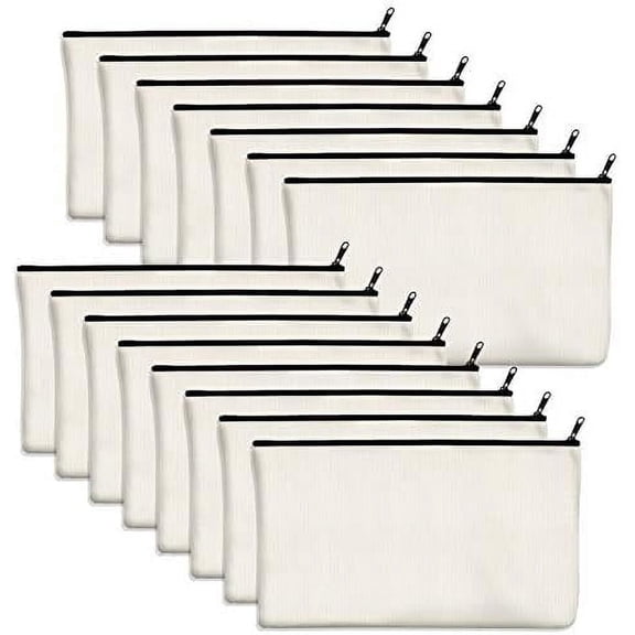 15 Pack Blank Cotton Canvas DIY Craft Zipper Bags Pouches Pencil Case for Makeup Cosmetic Toiletry Stationary Storage White 15 Pack/8.3” x 4.7”