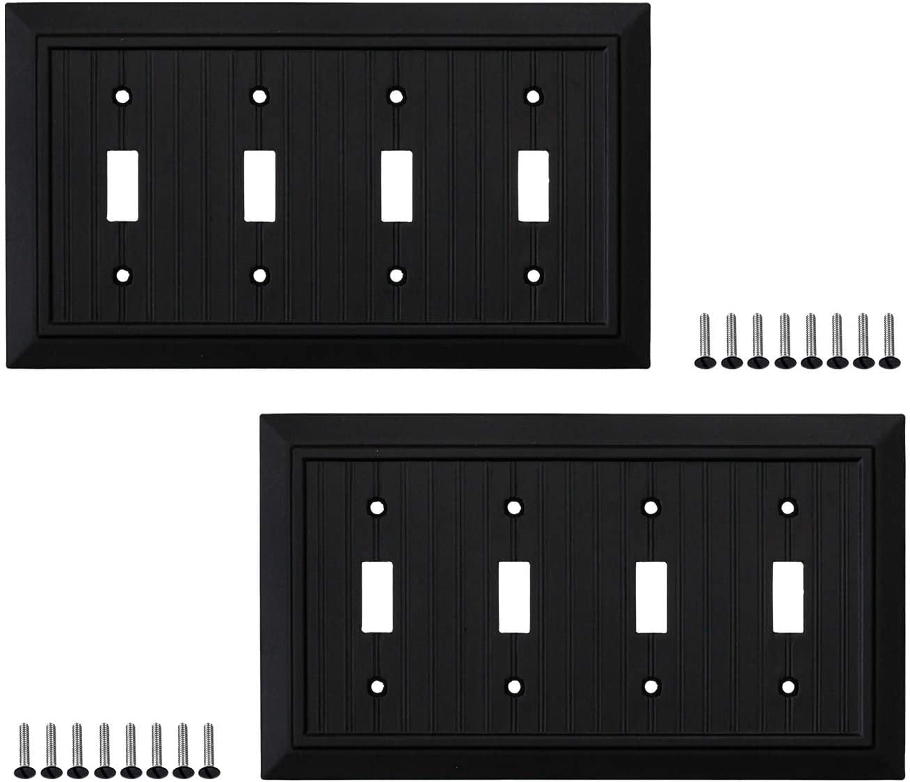 Electric Outlet and Switch Covers| Style: 1 Gang Blank 4 Pack SleekLighting Blank Wall plates Decorative Bamboo Classic Beadboard Black Finish 