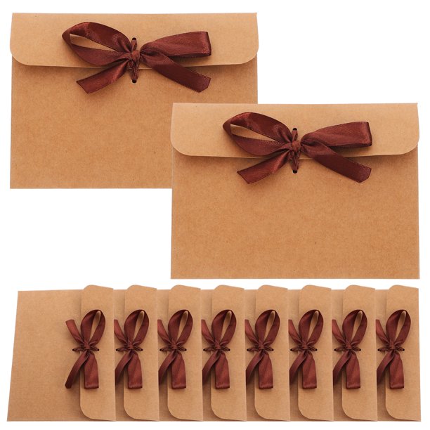 50 sobres de papel kraft retro con cintas para tarjetas de felicitación, invitaciones y regalos navideños Bolsas de embalaje de estilo vintage para ocasiones especiales Café