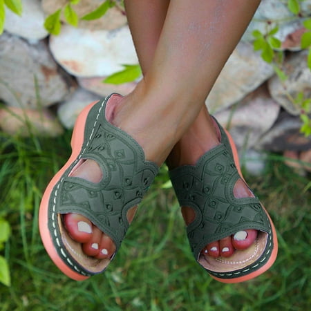 

SUODUI Women s Slippers Spring And Summer Wedge Heel Platform Embroidered Women Sandals Roman Style Shoes Green 6.5-7