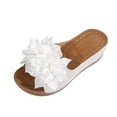 thumbnail image 3 of Women's Wide Width Floral Wedge Slide Sandals, Open Toe Platform Mules with 3D Flower Detail, Comfortable Casual Shoes for Summer, Multi-Color, 3 of 10