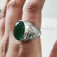 thumbnail image 2 of Green Onyx Mans Ring, Natural Green Onyx, December Birthstone, Silver Jewelry, 925 Silver Ring, Birthday Gift, Heavy Mens Ring, Arabic Design, Ottoman Style Ring, Christmas, Turkey Mens Signet Ring, 2 of 7