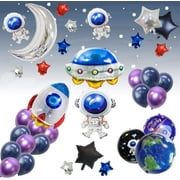foil and latex blue galaxy astronaut airship space decorations balloons, 37 piece