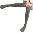 thumbnail image 2 of 1 Pair New Women Solid Over Knee High Socks Spring Autumn Winter Warm Knit Soft Thigh High Long Stockings Female Long Knee Sock light gray, 2 of 4