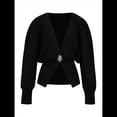 thumbnail image 4 of Suéter Cárdigan para Mujer, Cuello en V Profundo, Larga, Botones, Tejido A Crochet, Suéteres Cortos de Otoño A Negro L, 4 of 10