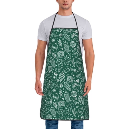 Naloa 1Pack Adjustable Bib Apron Waterdrop Resistant Cooking Kitchen Aprons for Women Men Chef Green Christmas Print