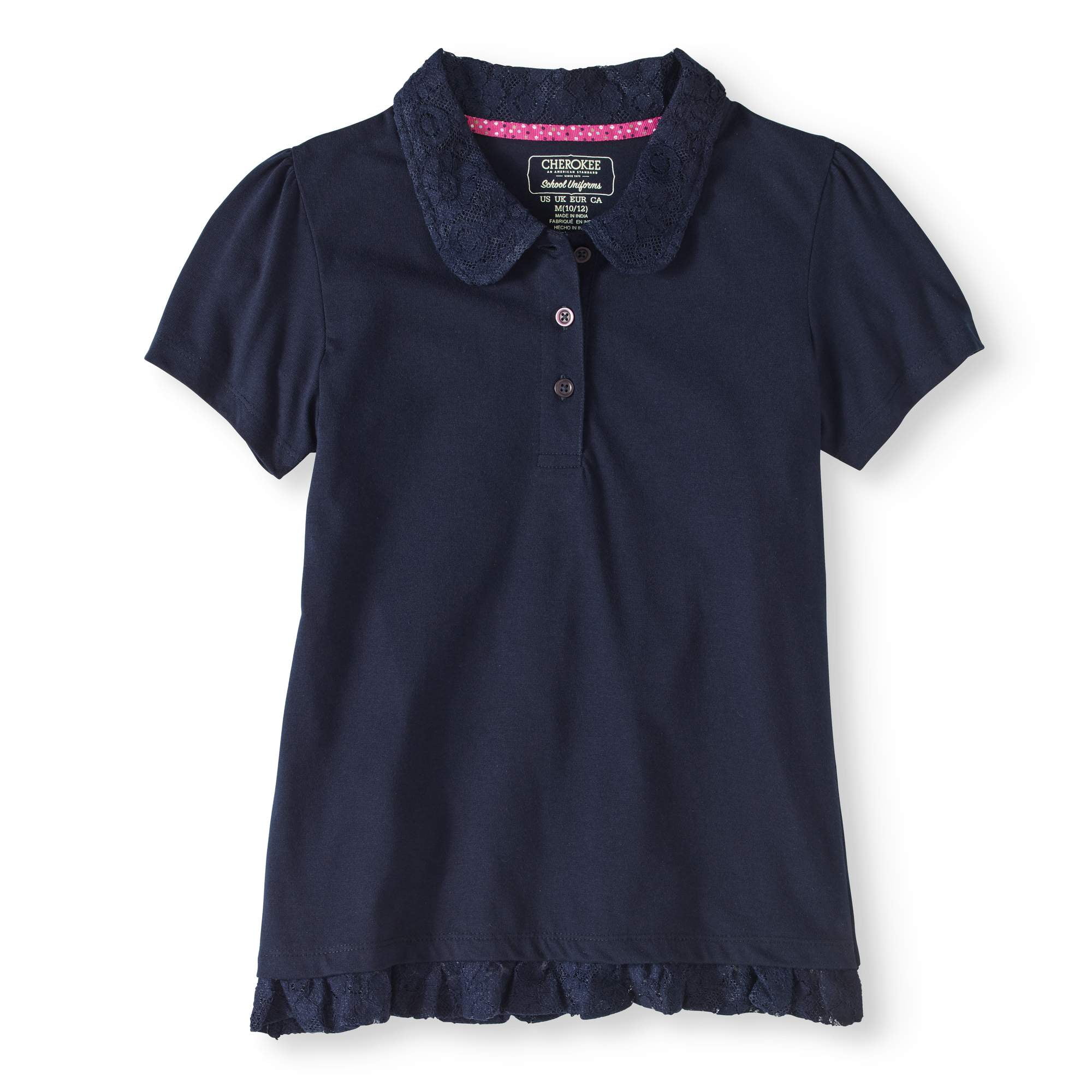 Cherokee Girls' Uniform-Short Sleeve Polo with Lace Pocket and Collar 