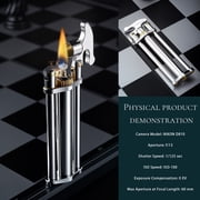 Mini Unique Vintage Soft-Flame Brass Kerosene Lighter, Refillable, Portable, Flip-Top & Side-Slide, Grinding Wheel, Electroplated Chrome Color, Creative, Gift for Men, Thorens Three-Section Stick