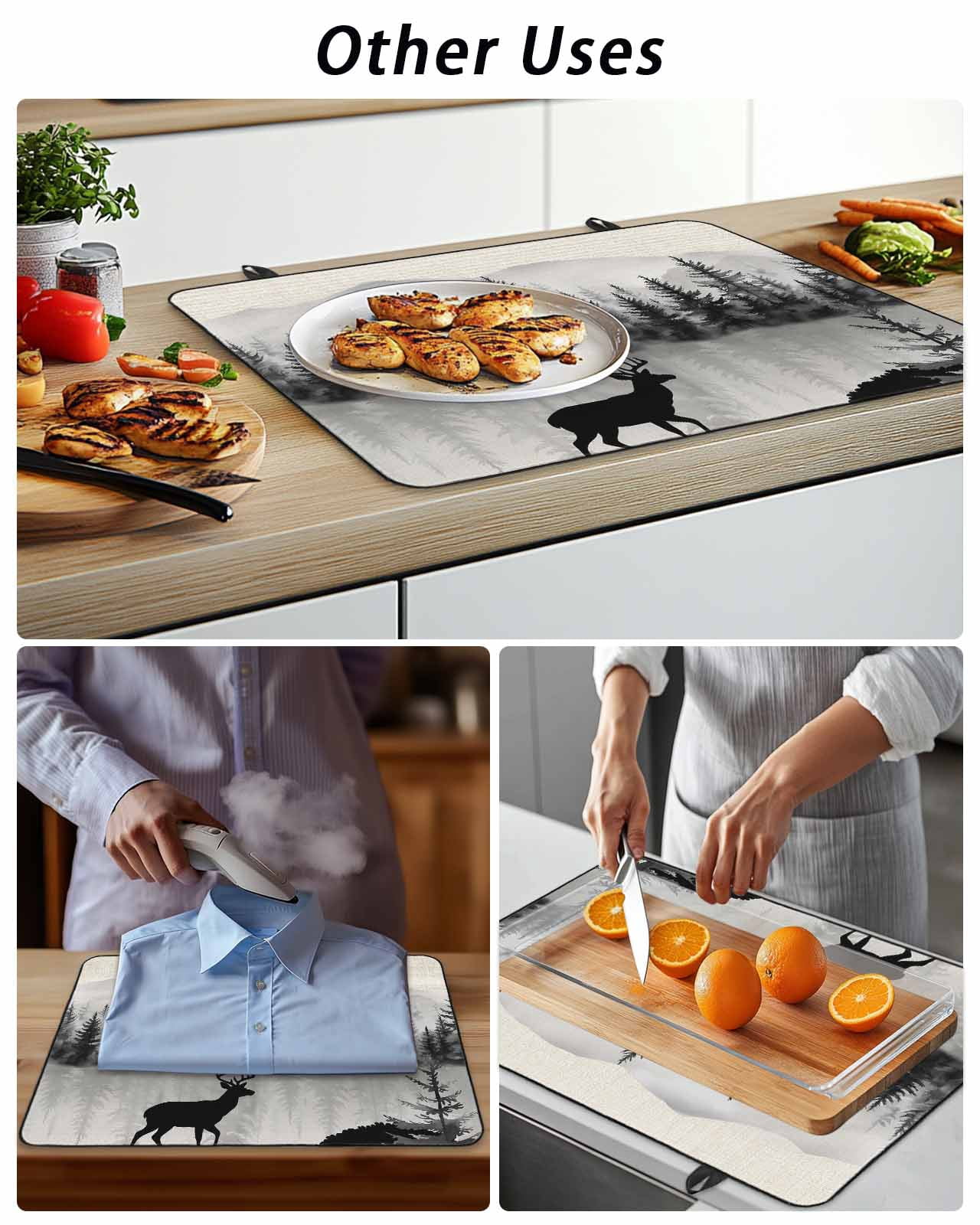 Stove Top Covers for Electric Stove, Deer Forest Glass Stovetop Cover Protector, Farmhouse Vintage Nature Trees Mountain Induction Cooktop Protector Oven Mat for Kitchen Countertop 24"x21"