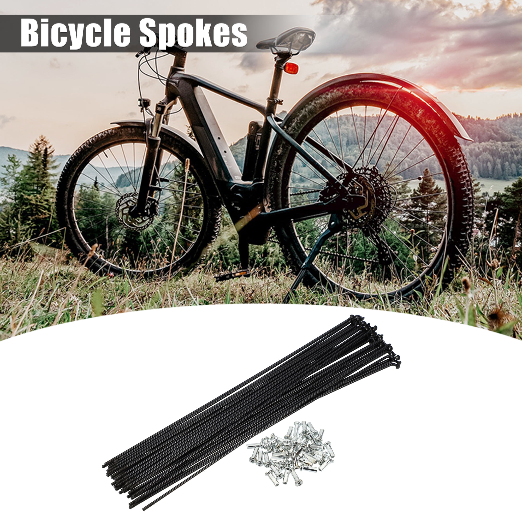 Unique Bargains 40Pcs 14G J Bend 2mm Bike Bicycle Spokes with Nipples Steel Black 8.9"