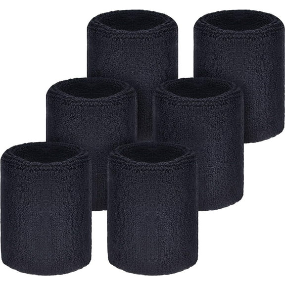 6 Pcs Sports Wrist Sweat Bands, Absorbent Wrist Sweatbands Tennis Wristbands, Elastic Wrist Bands for Sweat for Basketball Tennis Football Gym Running,Black