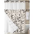 thumbnail image 3 of No Hook Shower Curtain with Snap-in Liner, Black Grey Botanical Waterproof Fabric Bathroom Curtains, Rustic Country Spring Floral Summer Leaf Bath Curtains & Mesh Top Window Stall 48"x72", 3 of 9
