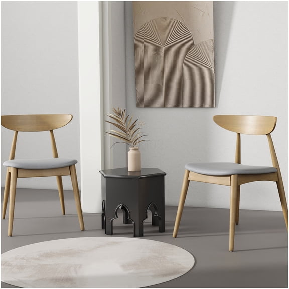 2-Pack Natural Beige Retro Dining Chairs with Cushions, Ergonomic Rubberwood Accent Chairs for Kitchen and Dining Room