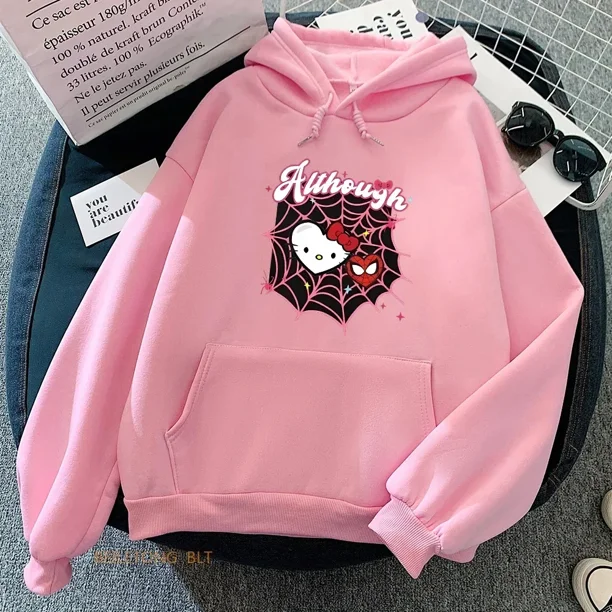 Sudadera con capucha Sanrio 2024 de moda Kawaii Spider Hello Kitty Anime Dark Men Women Black Y2K Estética Tops Chaqueta casual de invierno Tops
