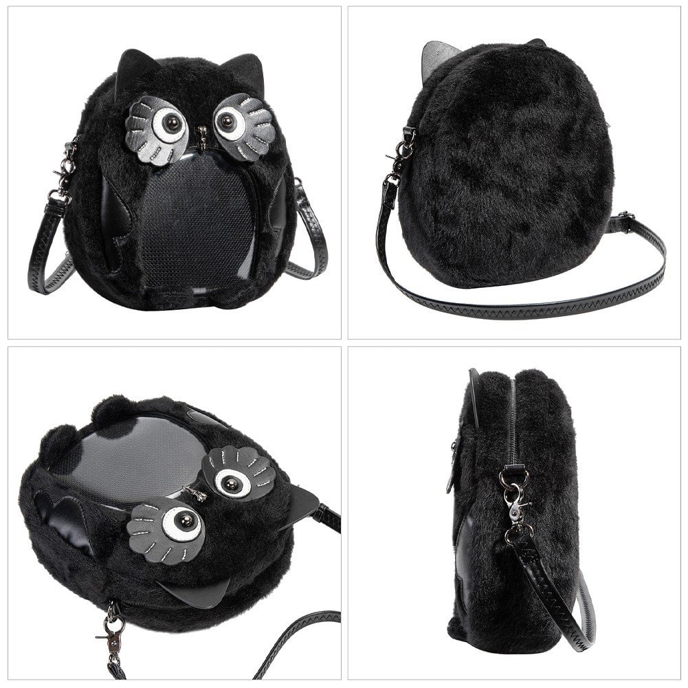 Hzzsbu Black Owl Plush Ita Bag Clear Pin Display Crossbody