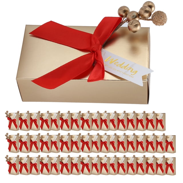 Wedding Favors, Paperboard 50pcs Wedding Candies Box, Paper Birthday Parties For Gift Boxes Wedding Party Family Red,Gold