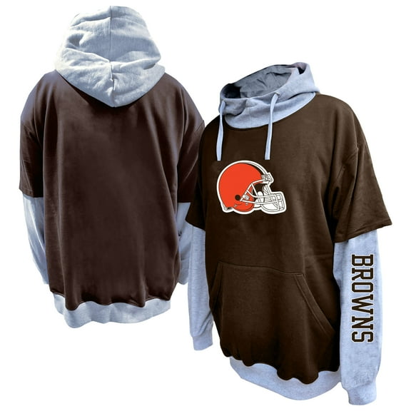 Men's Fanatics Brown/Heather Gray Cleveland Browns Big & Tall Twofer Pullover Hoodie