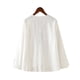 thumbnail image 5 of Tops de Manga Corta de las Mujeres Bordado Casual Cuello en V Botón de Color Sólido para Primavera Verano, Mezcla de Poliéster Estilo de Lino para el Uso Diario, 5 of 7