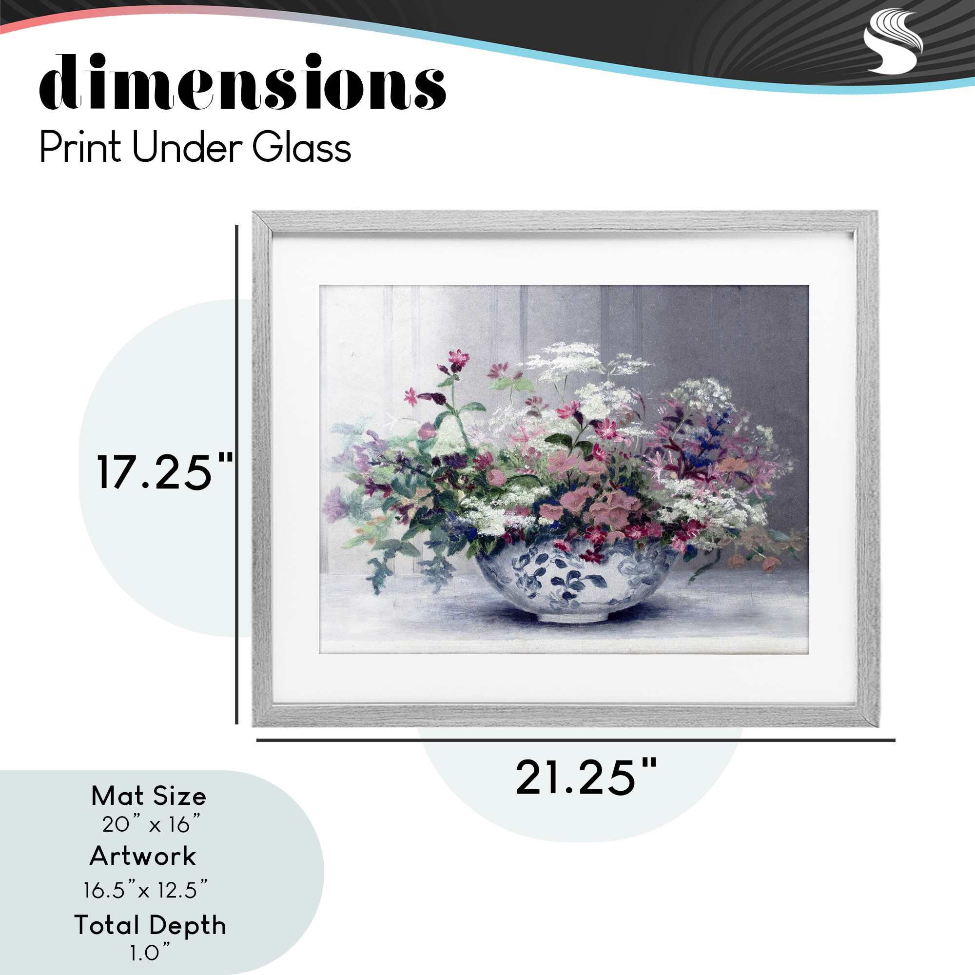 Painterly Elegant Blooms Vase Gray Framed Print Under Glass, design by Lettered and Lined