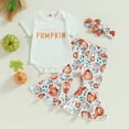 thumbnail image 7 of Newborn Baby Girl Halloween Outfits Short Sleeve Romper Tops Pumpkin Bell-Bottom Flare Pants Headband Infant Fall 3Pcs Clothes Set, 7 of 7