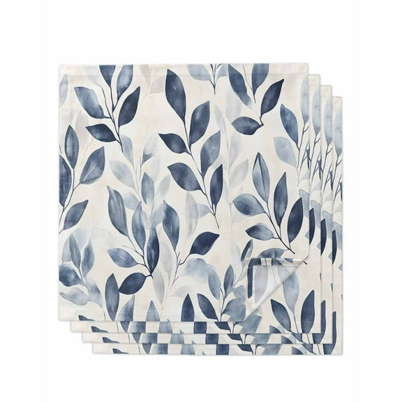 nqOlkjepod Navy Blue Botanical Cloth Napkins Set of 4 Reusable Dinner Napkins, Pastoral Spring Leaves Watercolor Cocktail Napkin Washable Table Napkins for Wedding/Holiday Party/Baby Shower 20"x20"