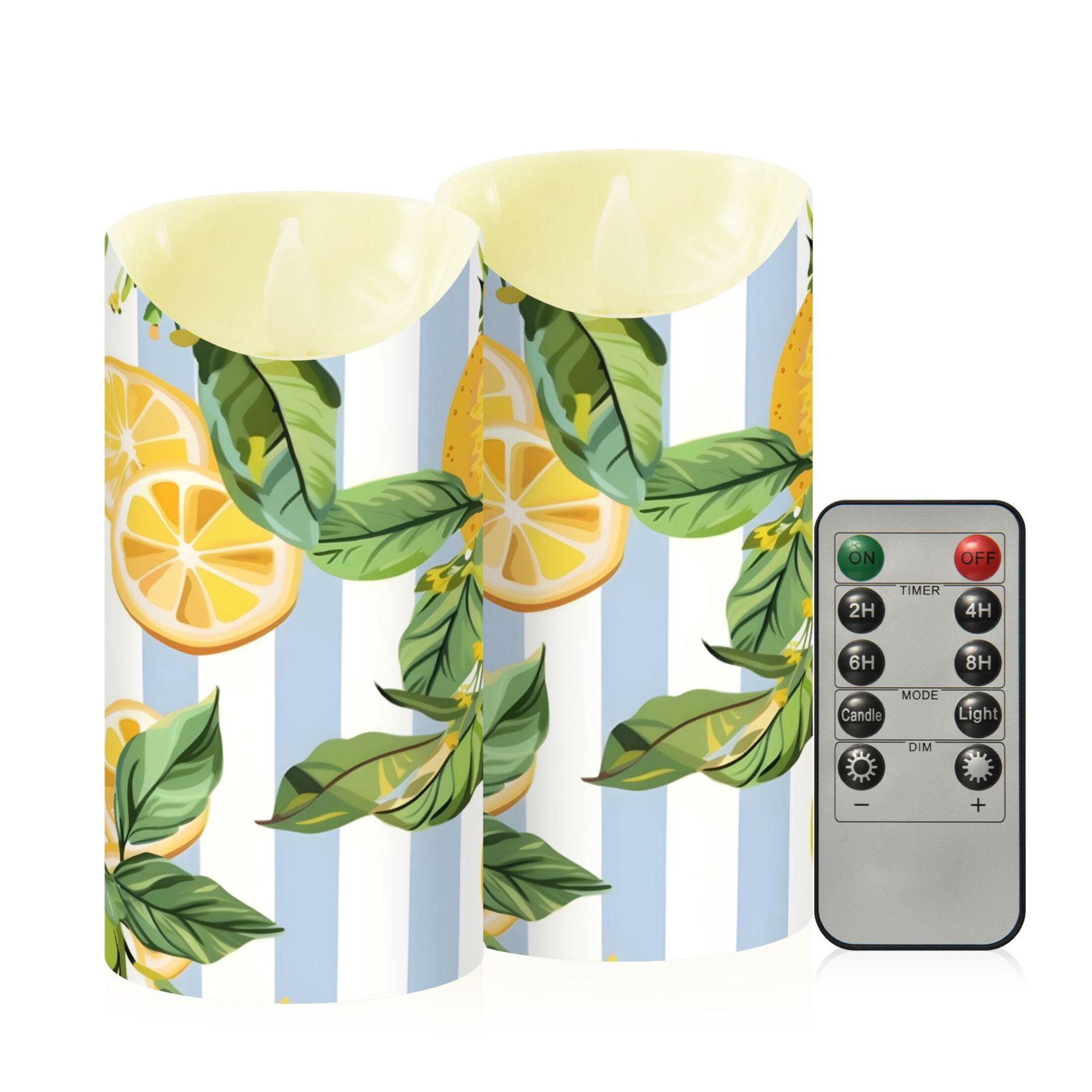 Lemons and Leaves Flickering Flameless Candles with Remote Timer Battery Operated LED Tealight Set of 2 M