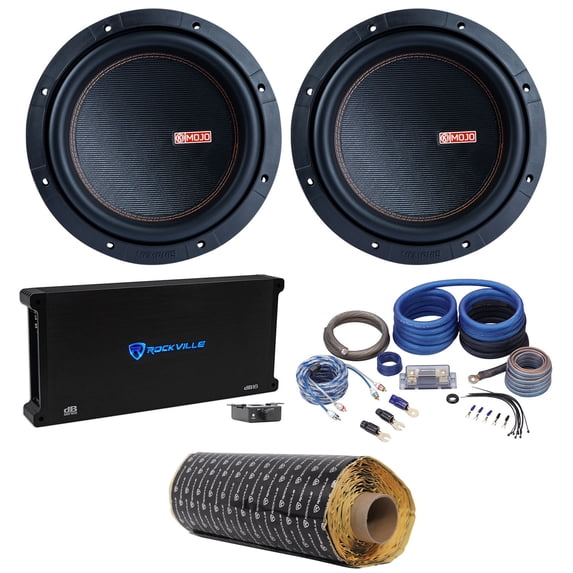 (2) Memphis Audio MOJO 610D2 10" 2200w Competition Subwoofers+Amplifier+ROCKMAT