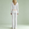 thumbnail image 4 of Women's 2 Piece Sets Long Sleeve V Neck Crop Tops and Elastic High Waist Wide Leg Pants Causal Athletic Outfits, 2XL, 4 of 5