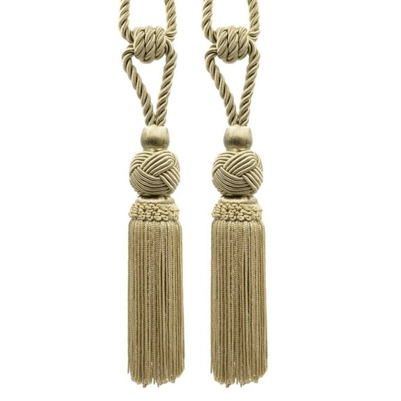 Elegant Medium-Sized Chainette Tassel Tieback, Turkish Knot Design - Ideal for Curtains and Draperies, Tassel Length 6" (15cm) Spread 28" (71cm) # TBTRK6, Tan Beige #814 (Light Tan Beige) Set of 2