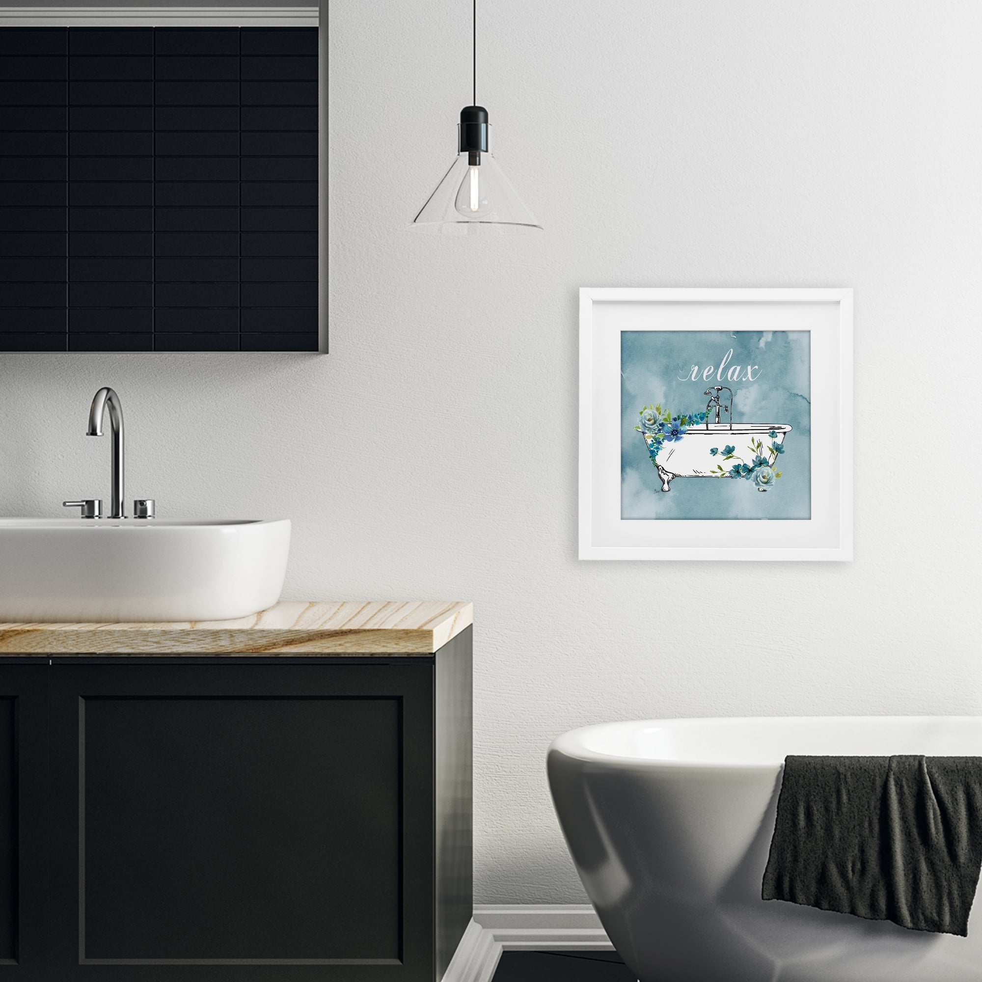 Stupell Industries Floral Bathroom Rules Relax White Framed Print Under Glass, design by Nan